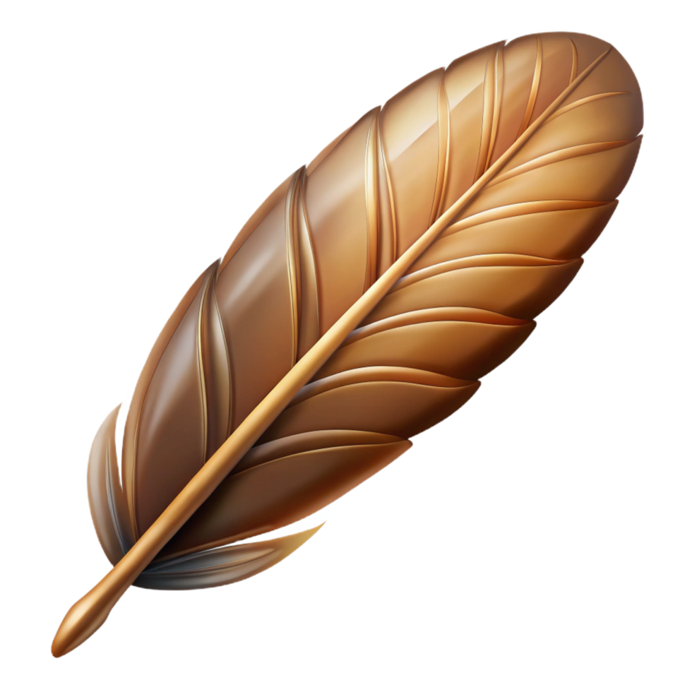 unforgettable futuristic Brown bird feather, detailed NO BACKGROUND with Transparent Background. authentic png