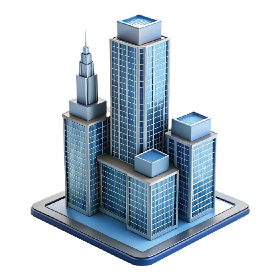 pristine abstract Modern skyscraper architectural model, NO BACKGROUND with Transparent Background. genuine png