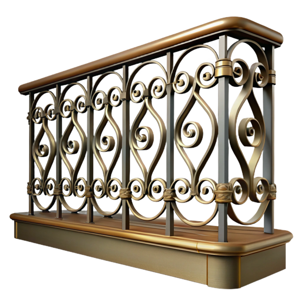 stunning mid-century Balcony railing, ornate iron, NO BACKGROUND with Transparent Background. sharp png