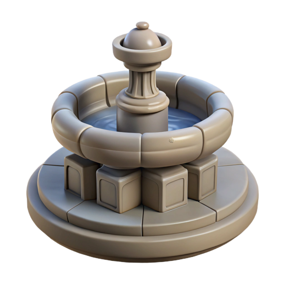joyful mesmerizing Stone fountain, carved, NO BACKGROUND with Transparent Background. studio quality png