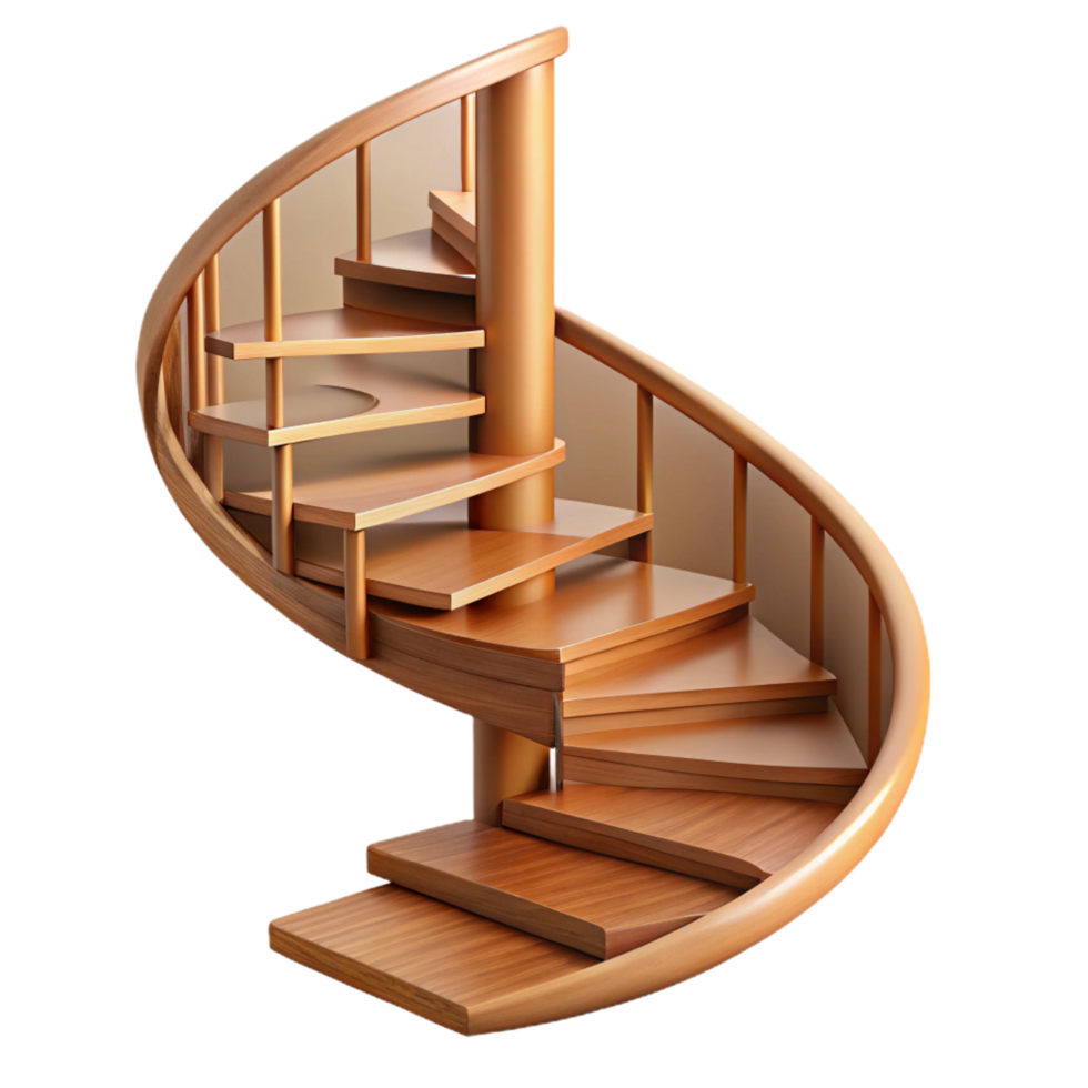 glorious iconic Wooden stairs, spiral, NO BACKGROUND with Transparent Background. png