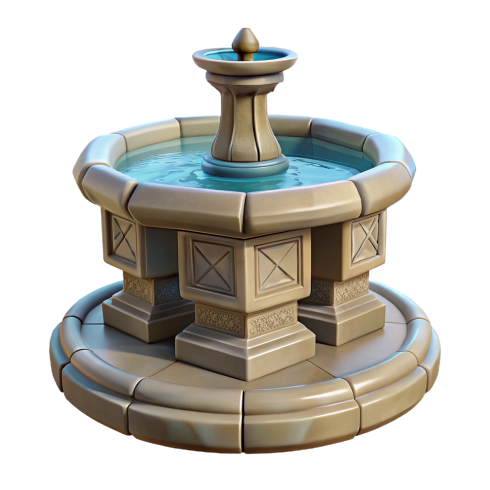 serene retro Stone fountain, carved, NO BACKGROUND with Transparent Background. perfect clarity png