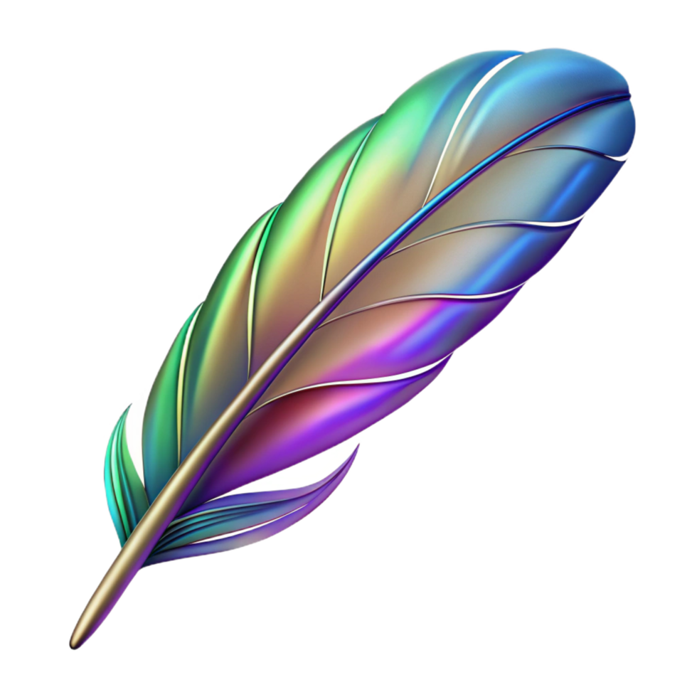 sumptuous inspired A single, stylized feather with iridescent colors. NO BACKGROUND with Transparent Background. png