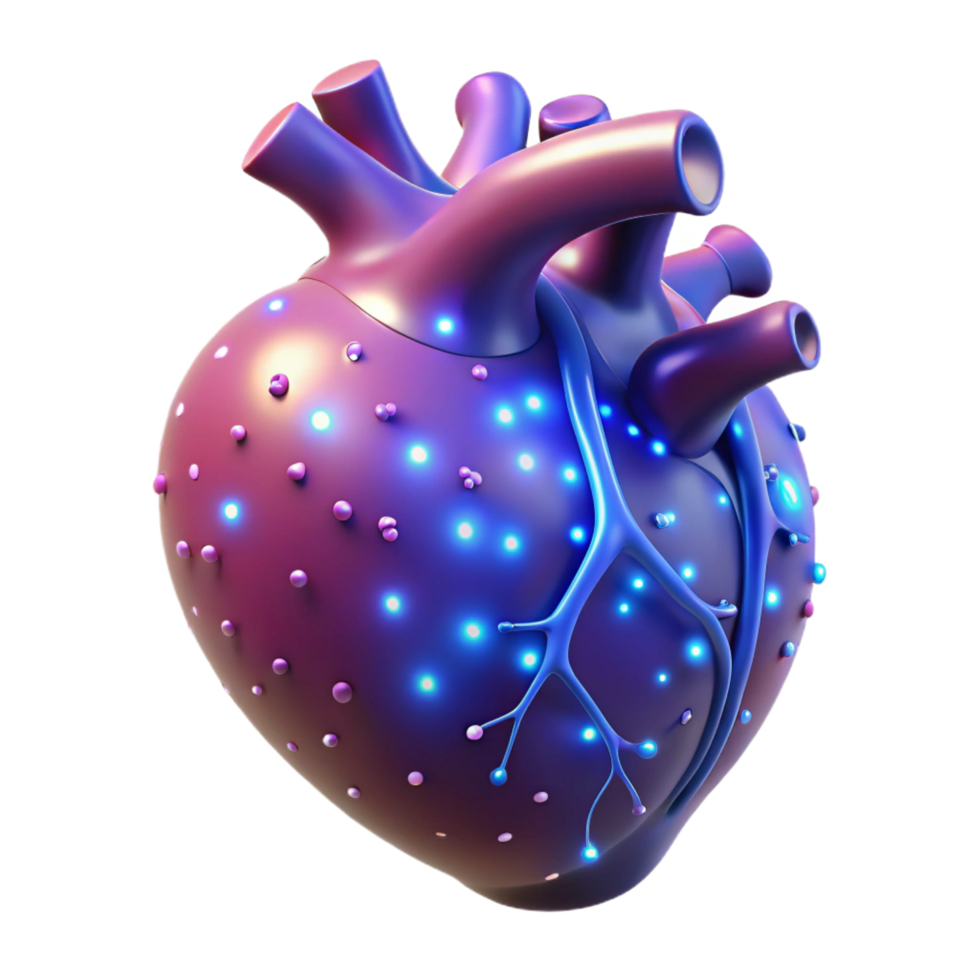 mysterious vibrant A stylized, human heart made of glowing particles. NO BACKGROUND with Transparent Background. sharp png