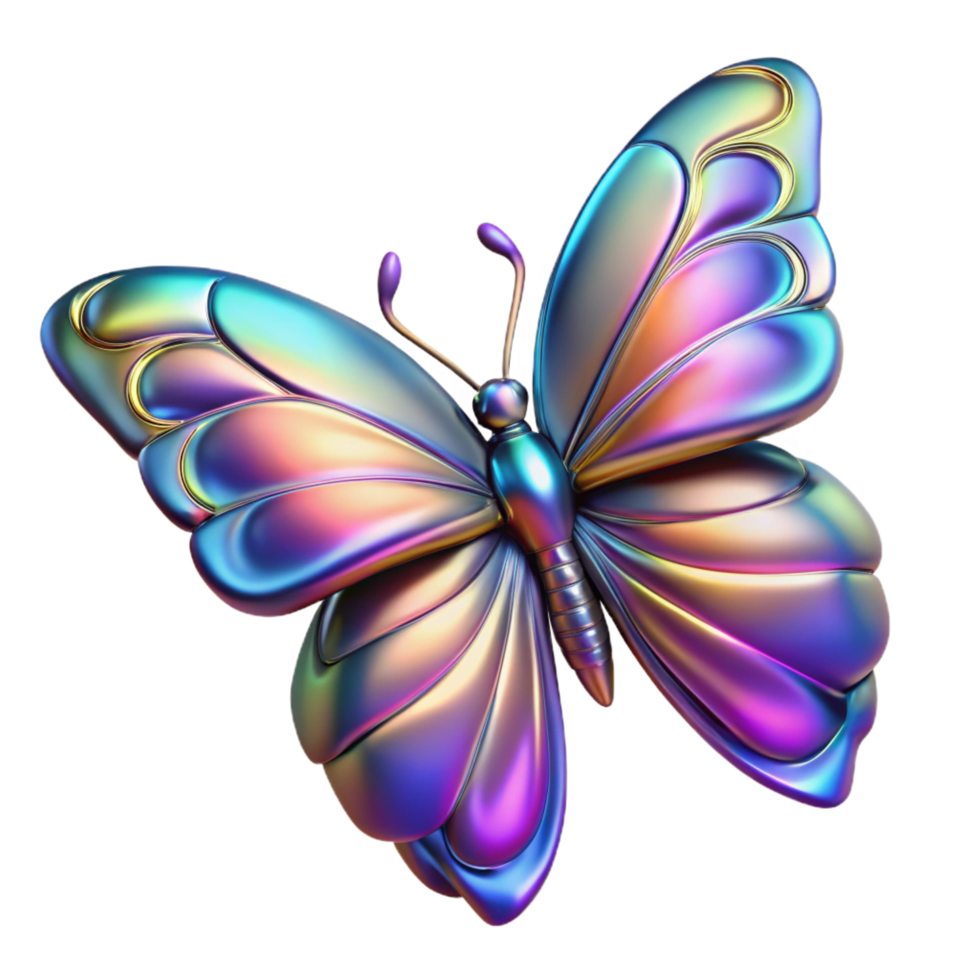 majestic futuristic A stylized, butterfly with iridescent wings. NO BACKGROUND with Transparent Background. crisp png