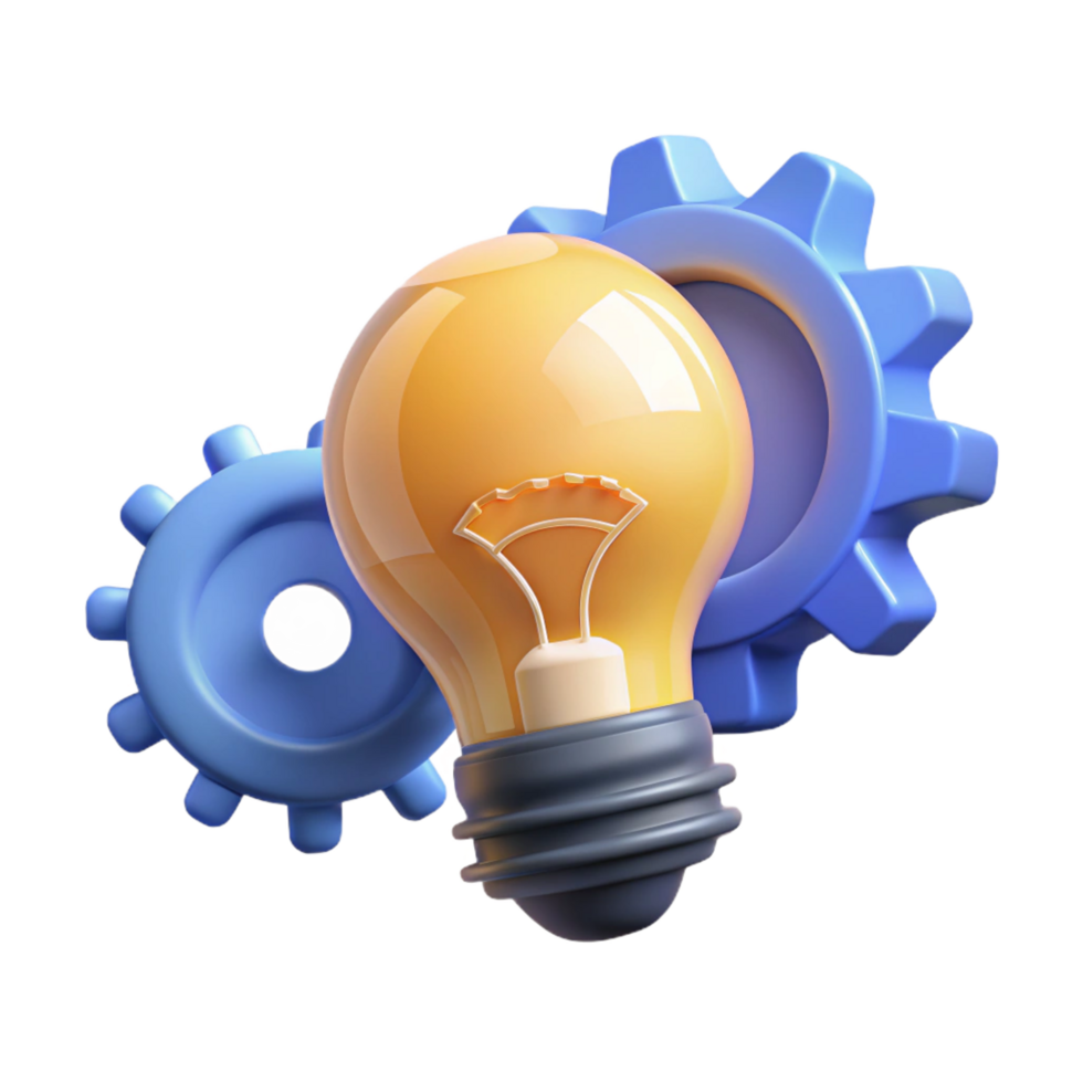 vibrant distinguished An abstract representation of innovation with a light bulb and gears. NO BACKGROUND with Transparent Background. png