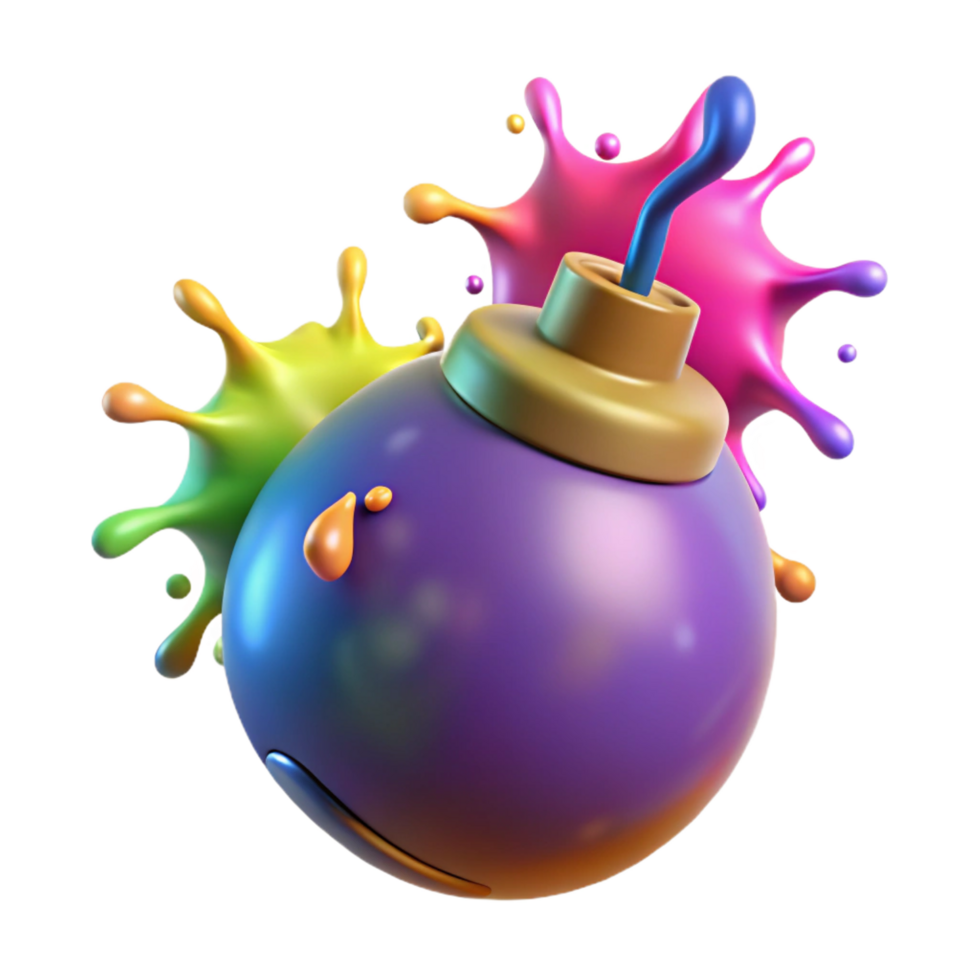 joyful dazzling A dynamic, exploding bomb made of colorful paint. NO BACKGROUND with Transparent Background. fine detail png