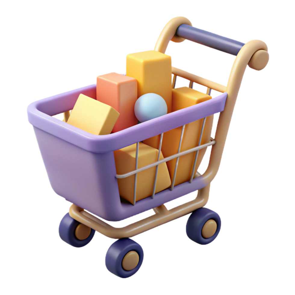 melancholic radiant A single, shopping cart with abstract contents. NO BACKGROUND with Transparent Background. high quality png
