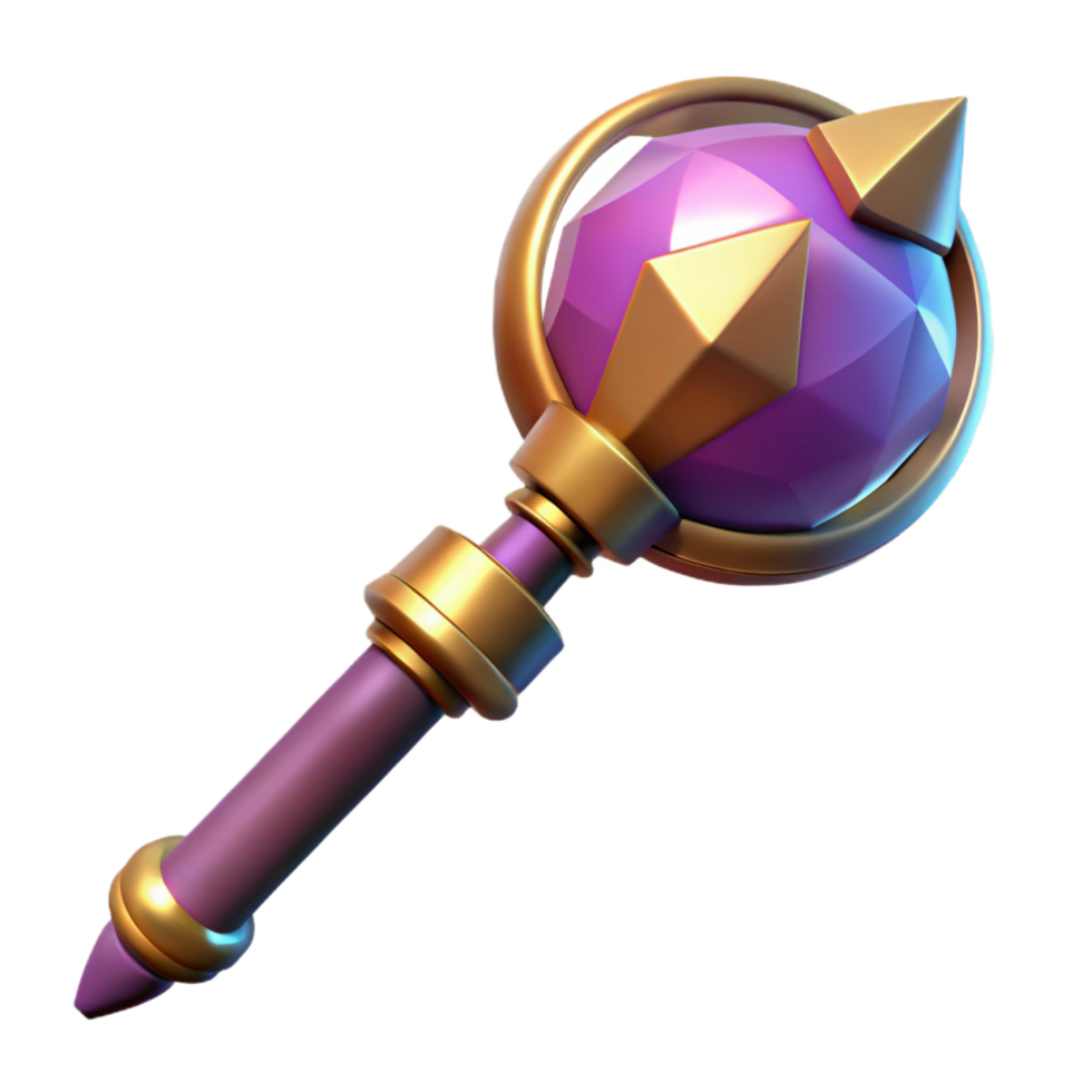 romantic stunning A powerful magic staff topped with a glowing crystal orb, NO BACKGROUND with Transparent Background. 4K png