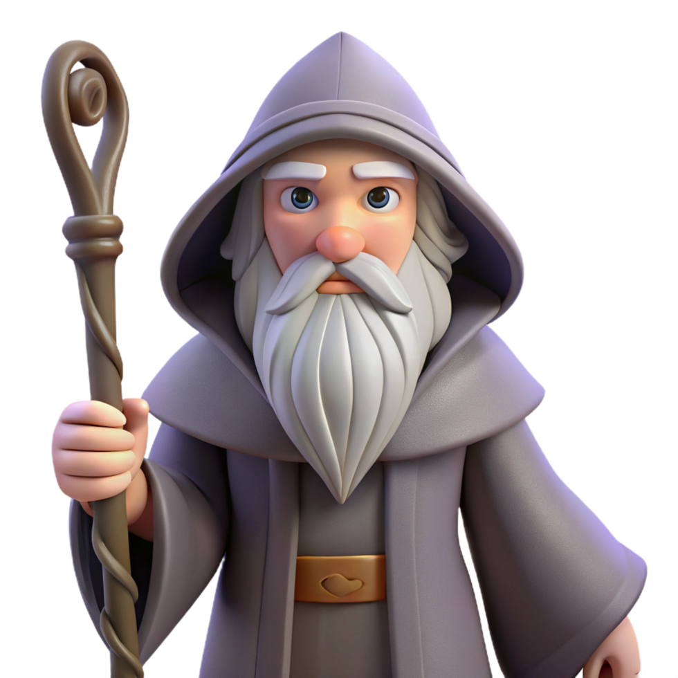 magnificent exceptional A wise old wizard with a long white beard and staff, NO BACKGROUND with Transparent Background. png