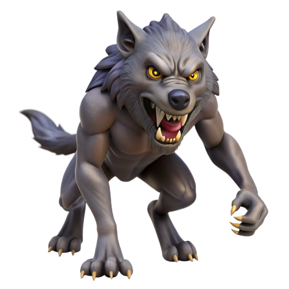passionate elegant A snarling werewolf mid-transformation, NO BACKGROUND with Transparent Background. authentic png