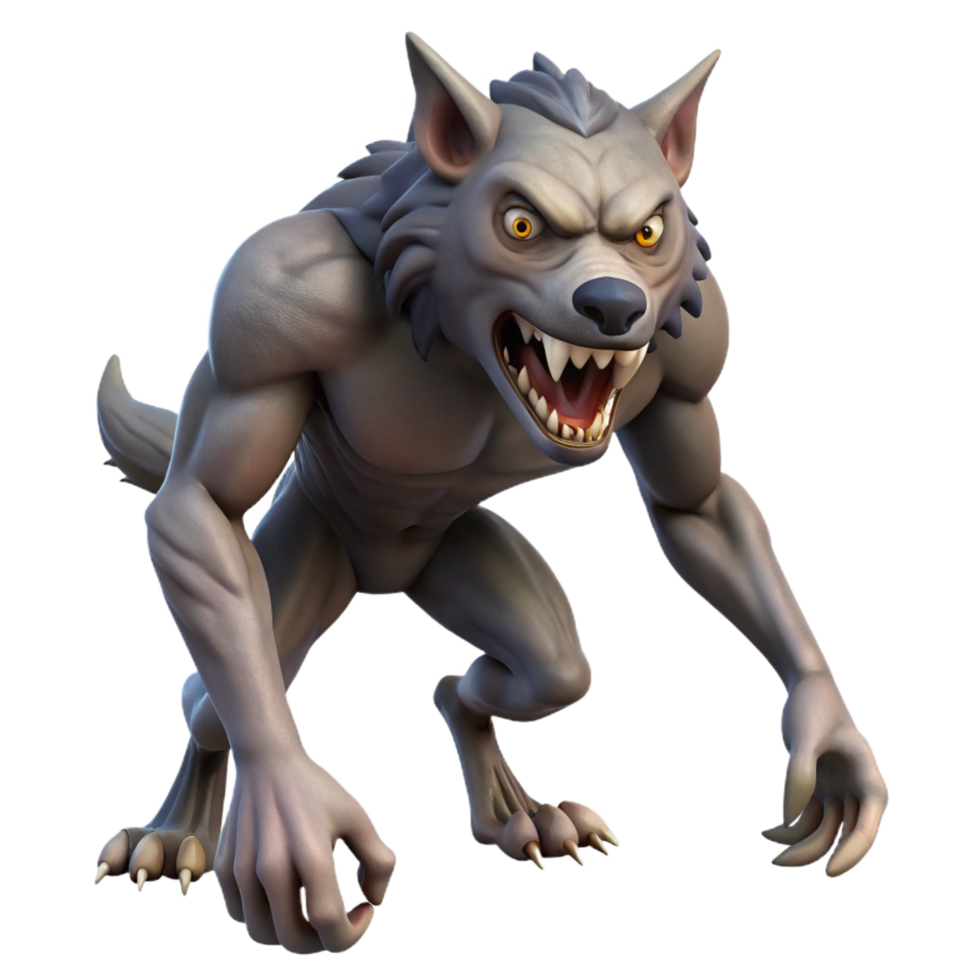 impressive artistic A snarling werewolf mid-transformation, NO BACKGROUND with Transparent Background. museum quality png