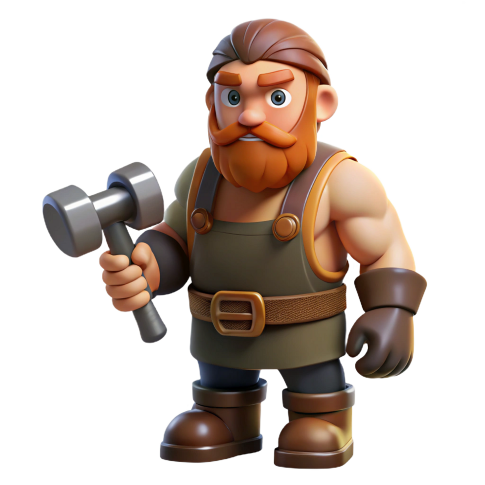 quintessential creative A muscular dwarf blacksmith holding a hammer, NO BACKGROUND with Transparent Background. original png
