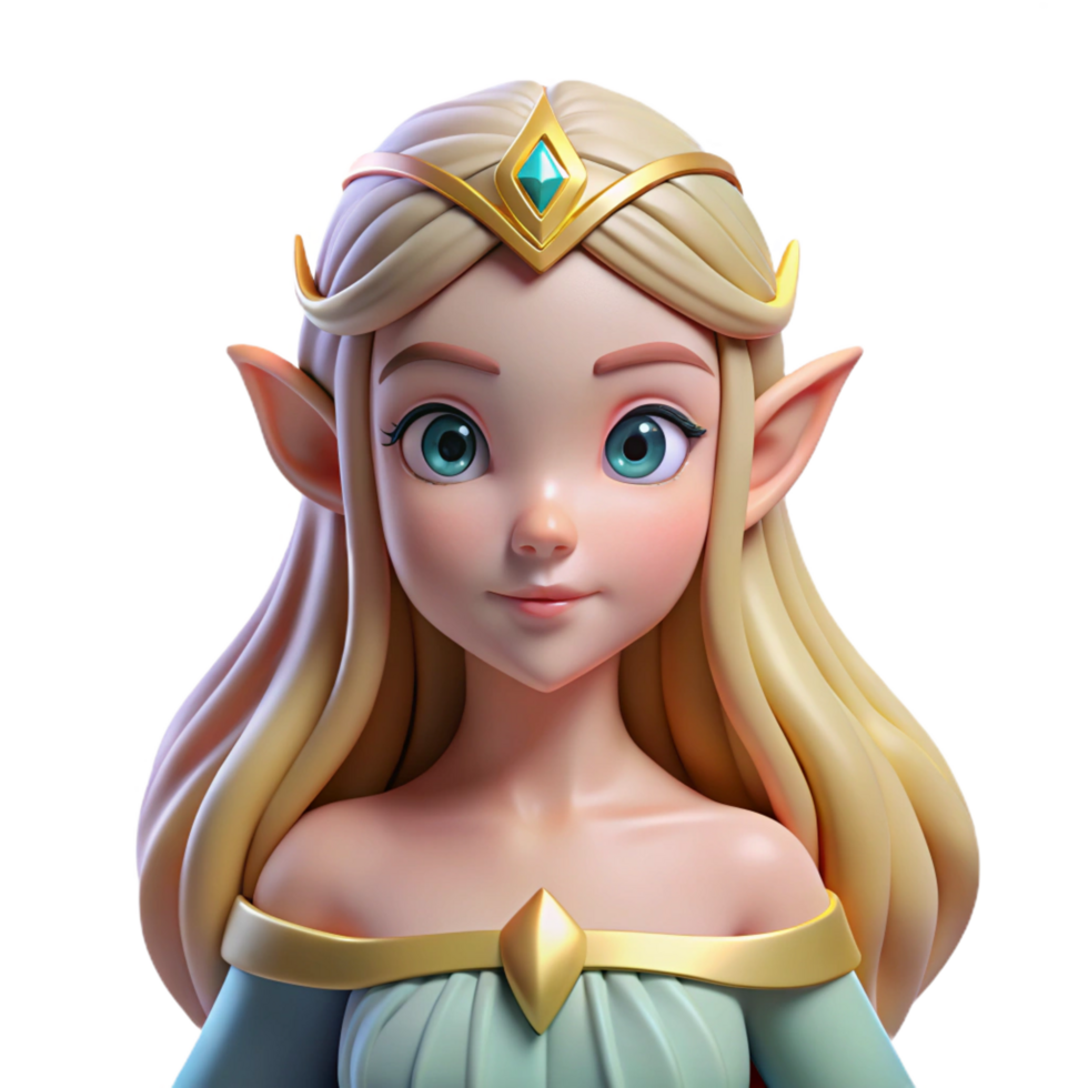 vibrant peaceful art deco A beautiful elf princess with flowing hair, NO BACKGROUND with Transparent Background. crisp png