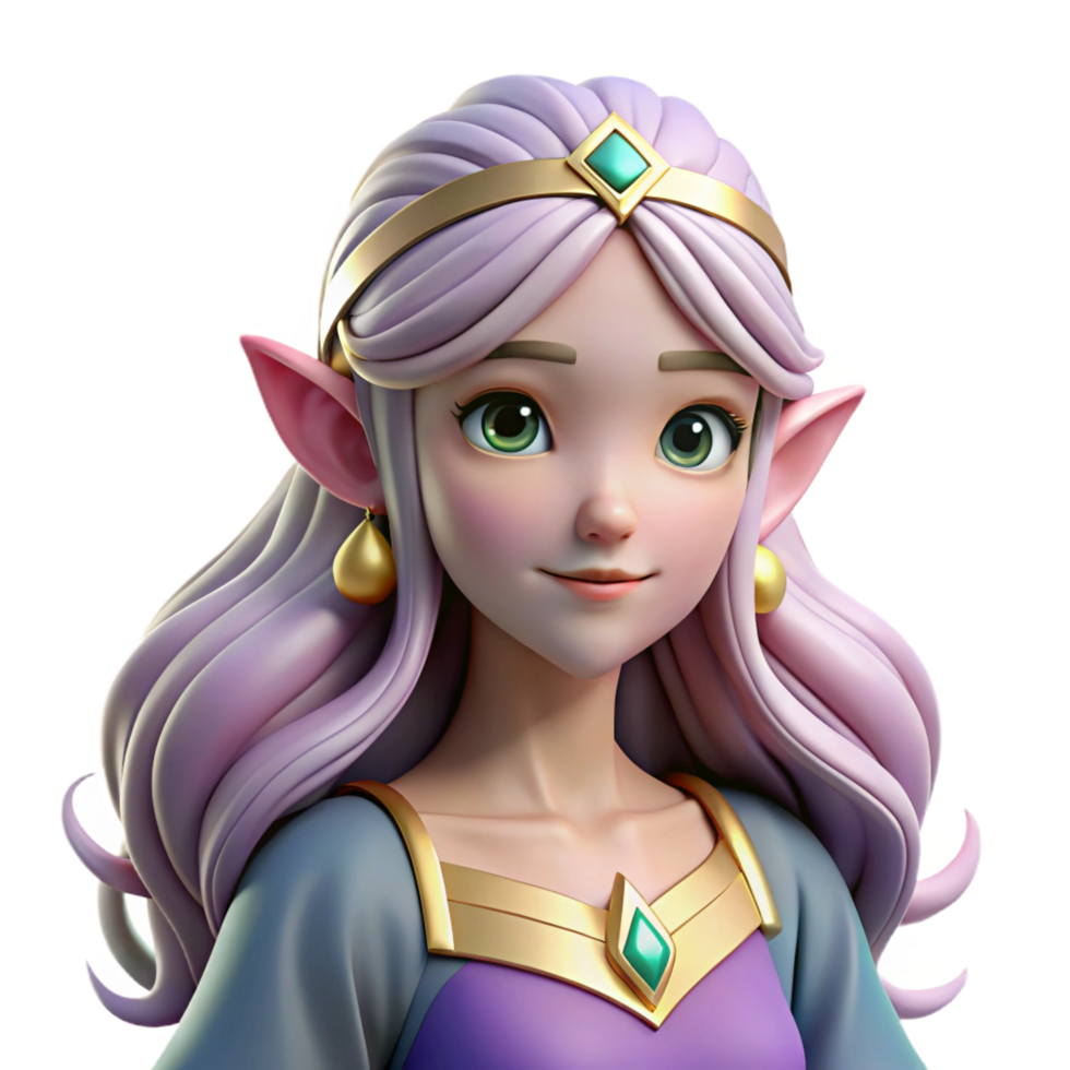 quintessential mid-century A beautiful elf princess with flowing hair, NO BACKGROUND with Transparent Background. fine detail png