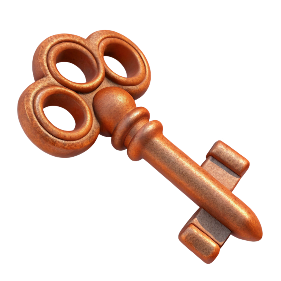 picturesque remarkable A single, ancient, rusty key with elaborate carvings, NO BACKGROUND with Transparent Background. png
