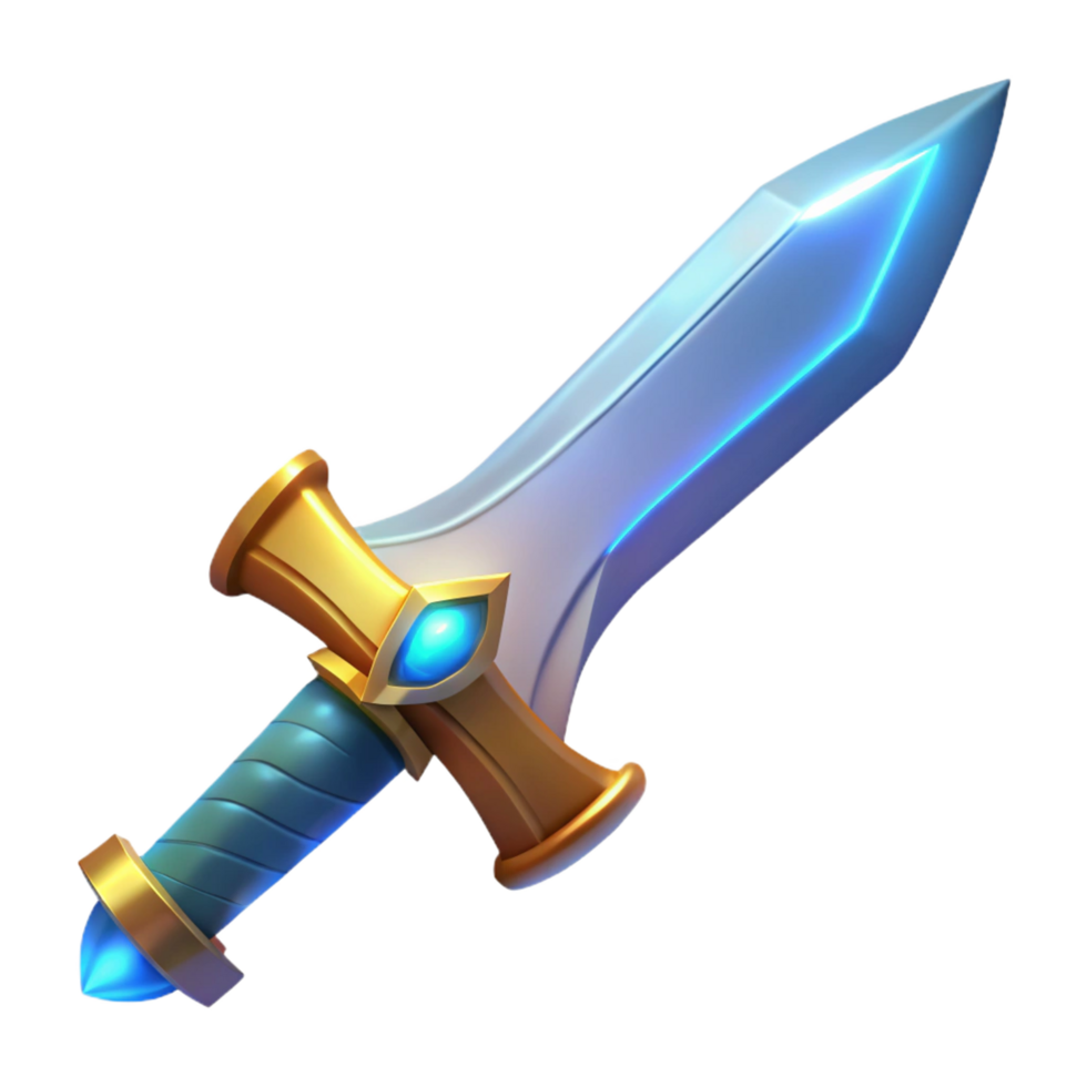 striking industrial A single, enchanted sword with a glowing blade, NO BACKGROUND with Transparent Background. luxury png