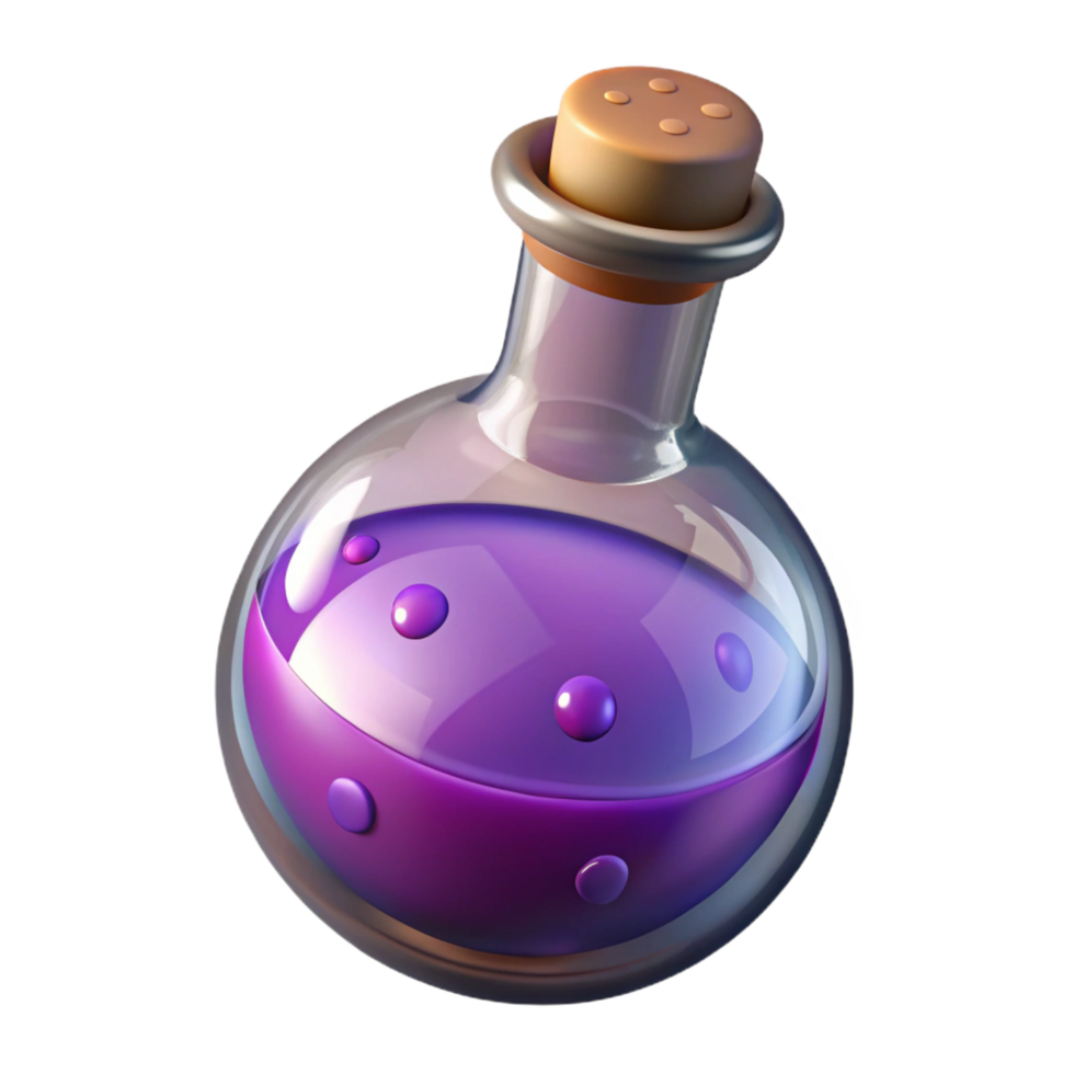 hypnotic remarkable A single, detailed potion bottle with bubbling liquid, NO BACKGROUND with Transparent Background. png