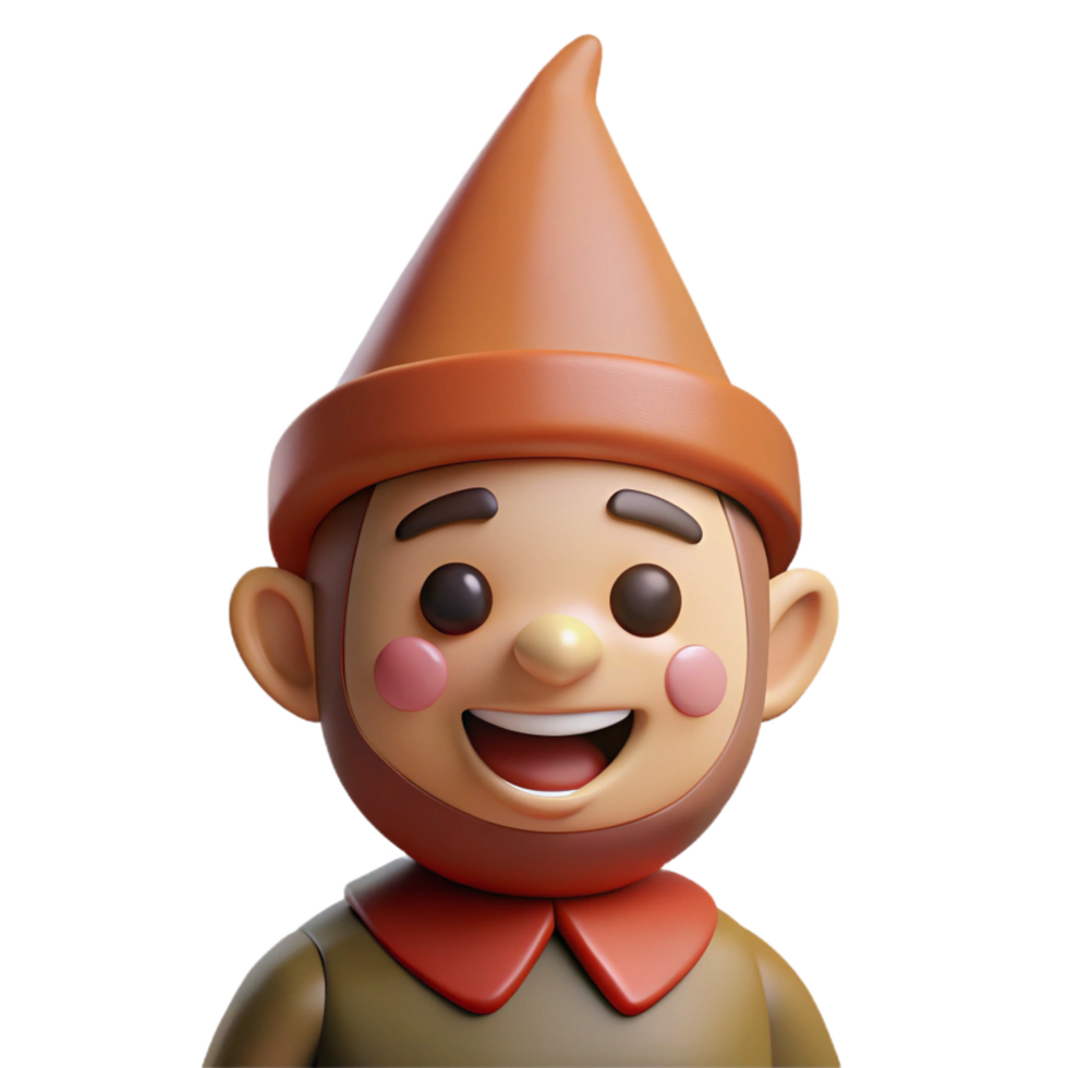 picturesque nostalgic tropical A smiling gnome with a pointed hat, NO BACKGROUND with Transparent Background. museum quality png