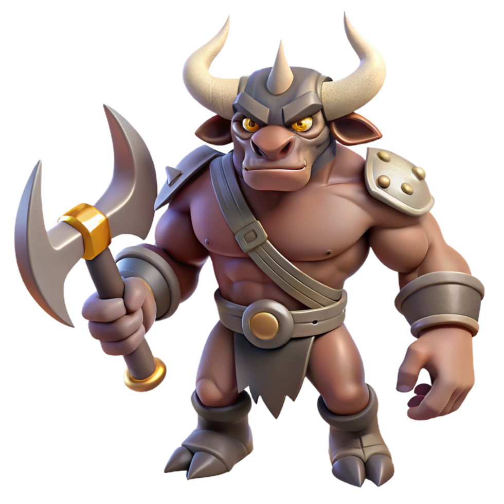 gorgeous unforgettable A menacing minotaur with a battle axe, NO BACKGROUND with Transparent Background. png