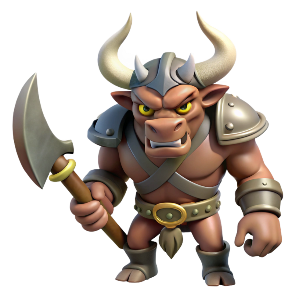 radiant remarkable A menacing minotaur with a battle axe, NO BACKGROUND with Transparent Background. png