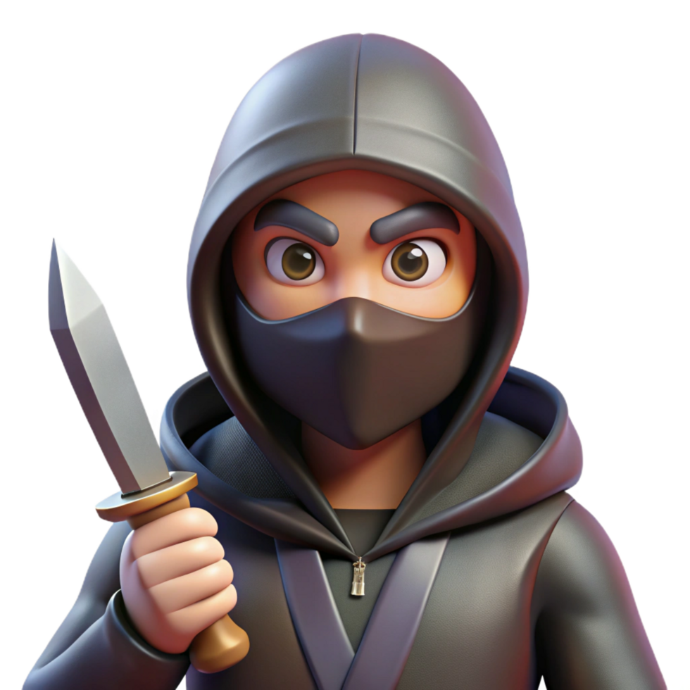 rare creative A mysterious, masked assassin holding a dagger, NO BACKGROUND with Transparent Background. sharp png