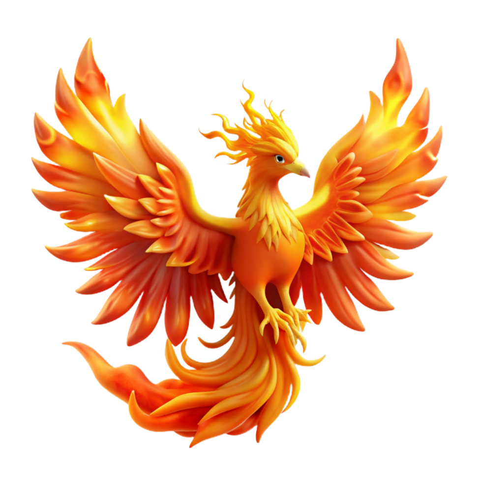 magnificent retro A majestic phoenix engulfed in flames, NO BACKGROUND with Transparent Background. luxury png
