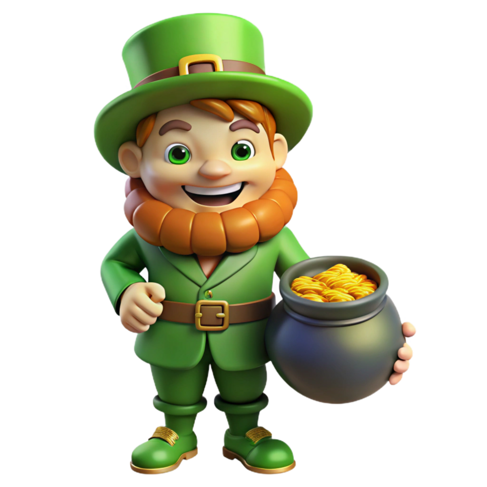 striking minimalist A mischievous leprechaun with a pot of gold, NO BACKGROUND with Transparent Background. top-tier png