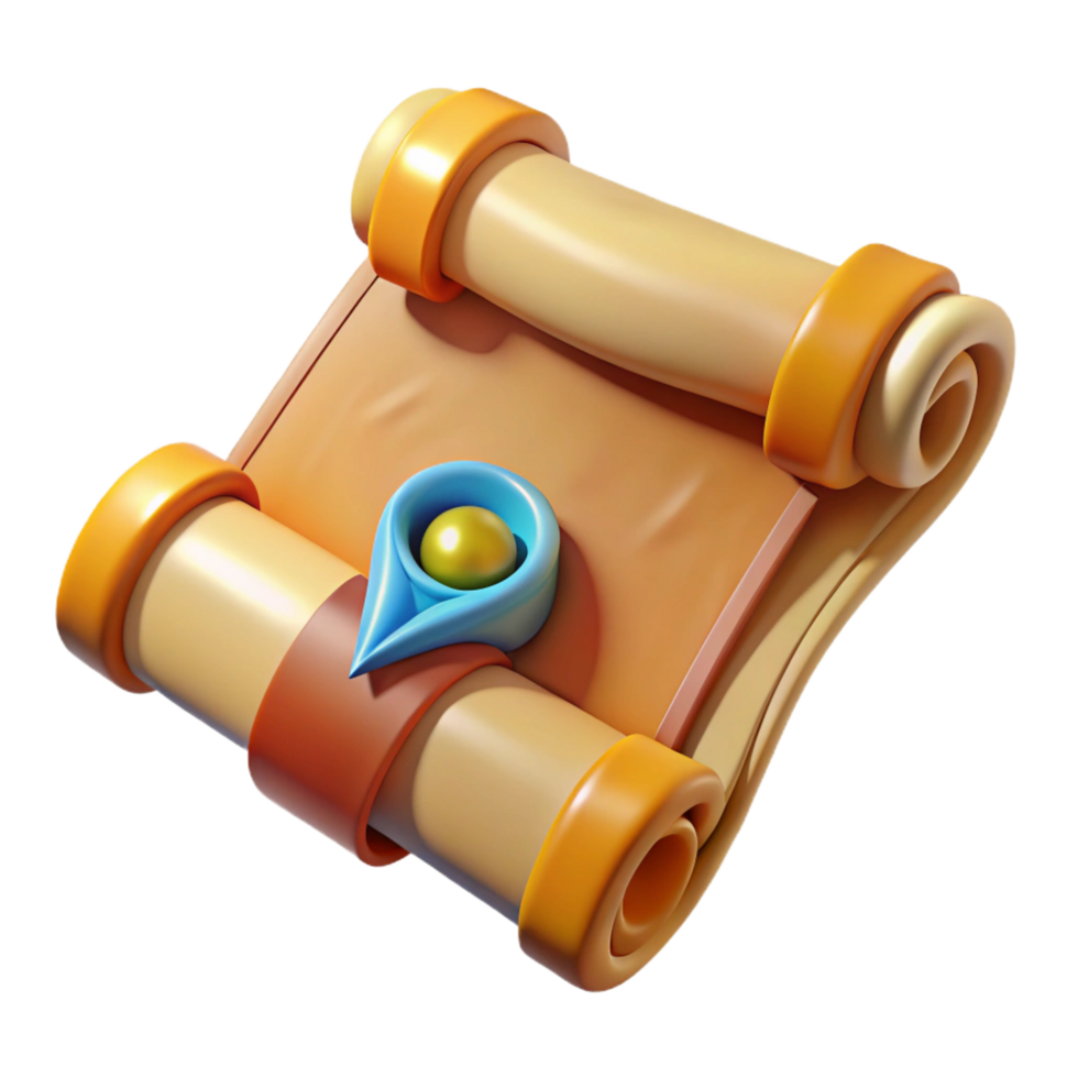 splendid industrial A single, ornate treasure map rolled up, NO BACKGROUND with Transparent Background. fine detail png