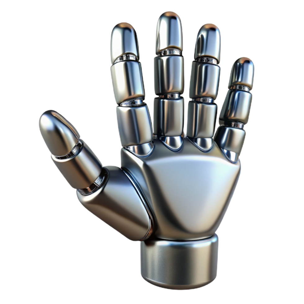 wonderful harmonious creative A single, shiny, metallic robot hand, NO BACKGROUND with Transparent Background. ultra HD png