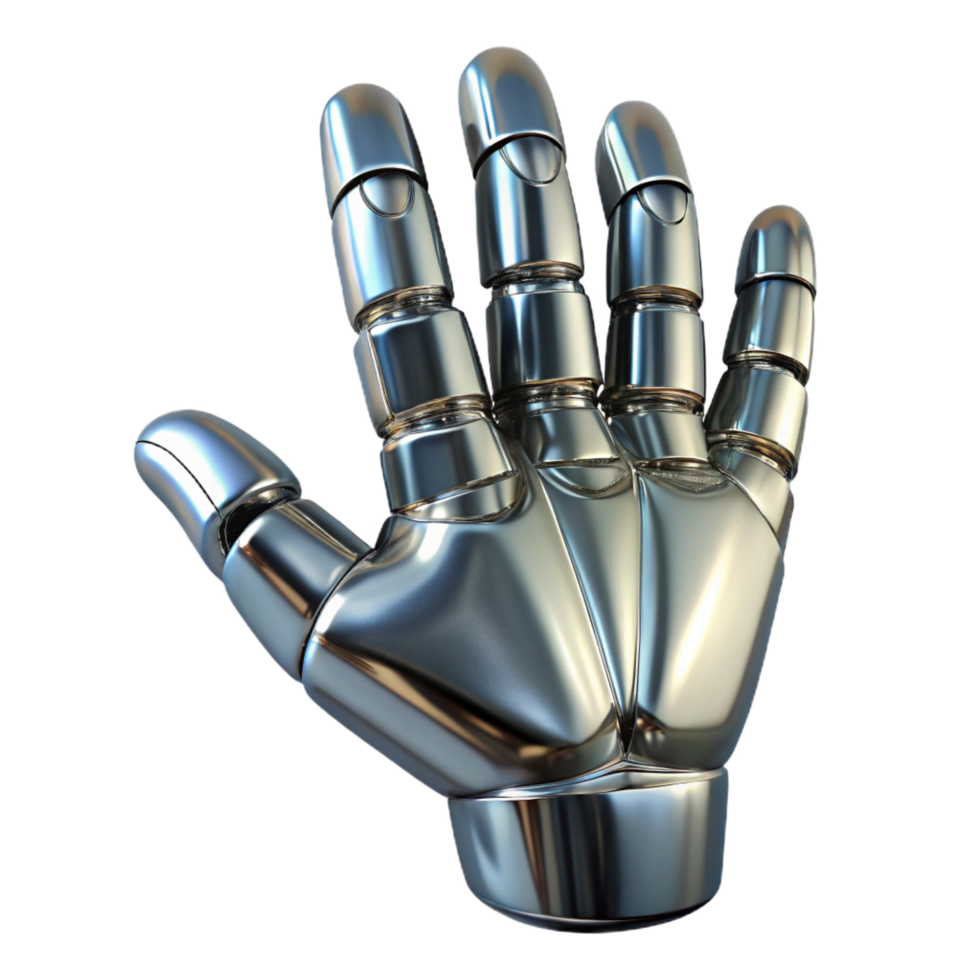 tranquil breathtaking A single, shiny, metallic robot hand, NO BACKGROUND with Transparent Background. original png