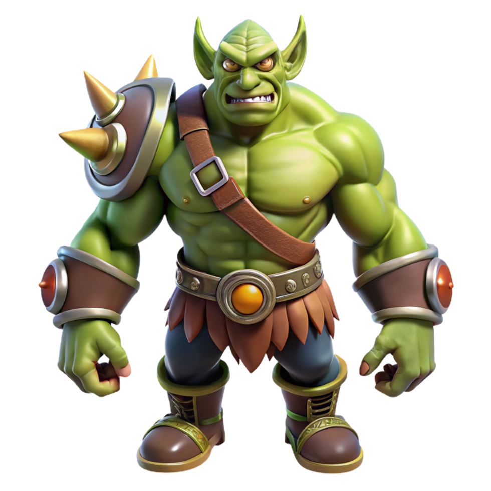 signature gothic A powerful, muscular orc chieftain with warhammer, NO BACKGROUND with Transparent Background. impeccable png