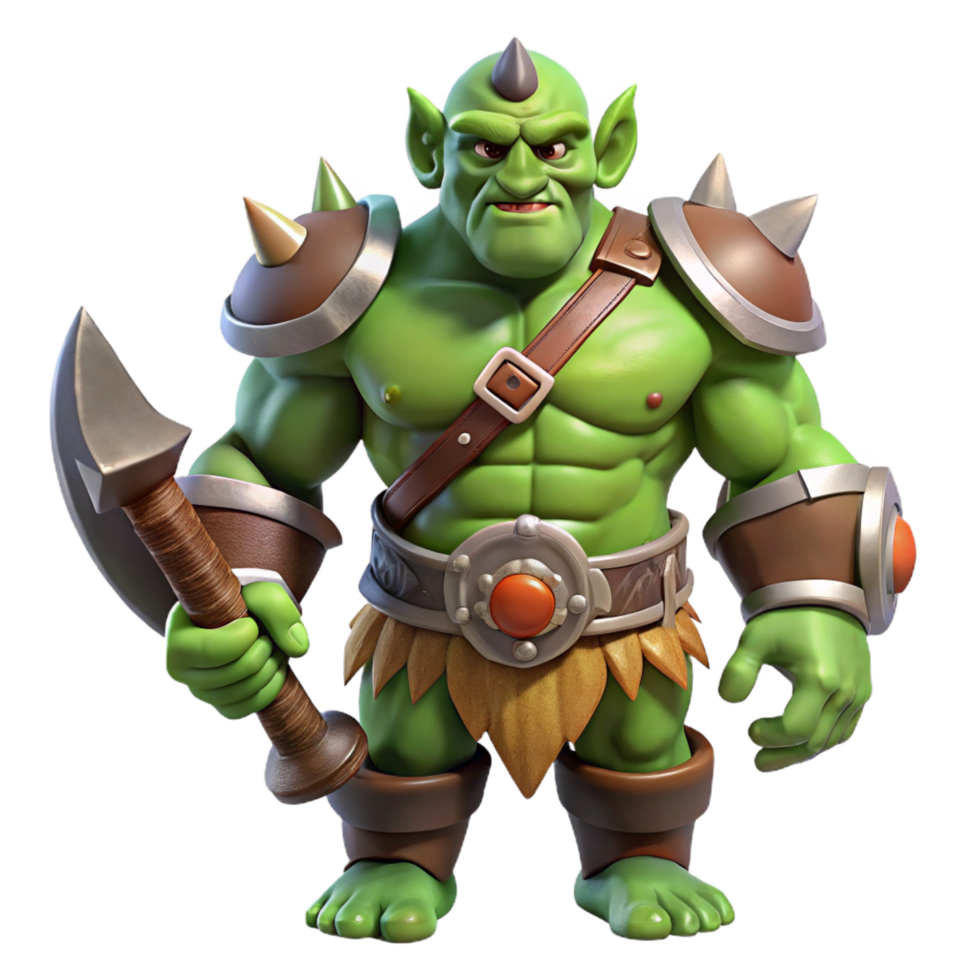wonderful iconic A powerful, muscular orc chieftain with warhammer, NO BACKGROUND with Transparent Background. png