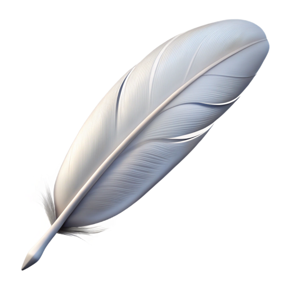 wonderful peaceful mid-century A single, white feather. NO BACKGROUND with Transparent Background. top-tier png