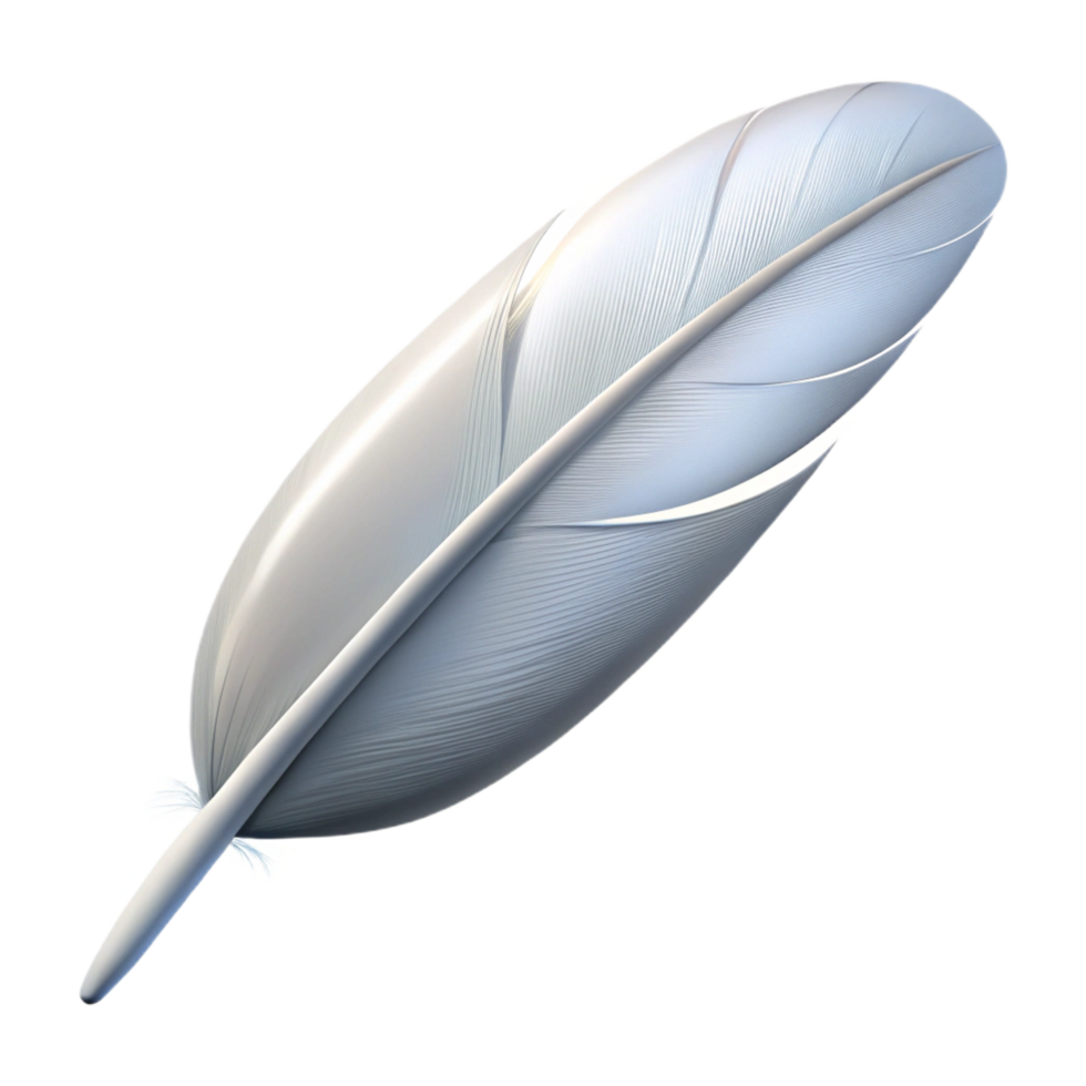 melancholic gorgeous A single, white feather. NO BACKGROUND with Transparent Background. studio quality png