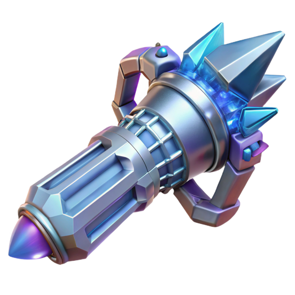 joyful majestic Crystal-powered energy weapon with intricate carvings. NO BACKGROUND with Transparent Background. original png