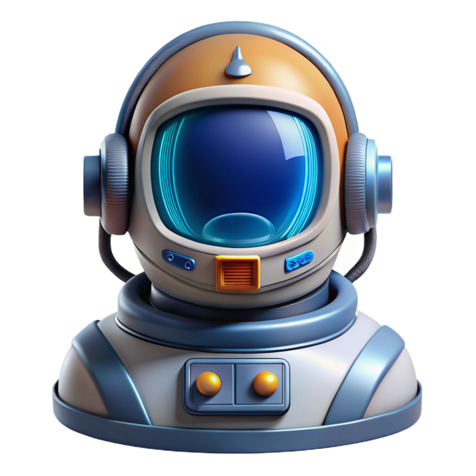 striking industrial Highly detailed spacesuit helmet with HUD display. NO BACKGROUND with Transparent Background. masterfully captured png
