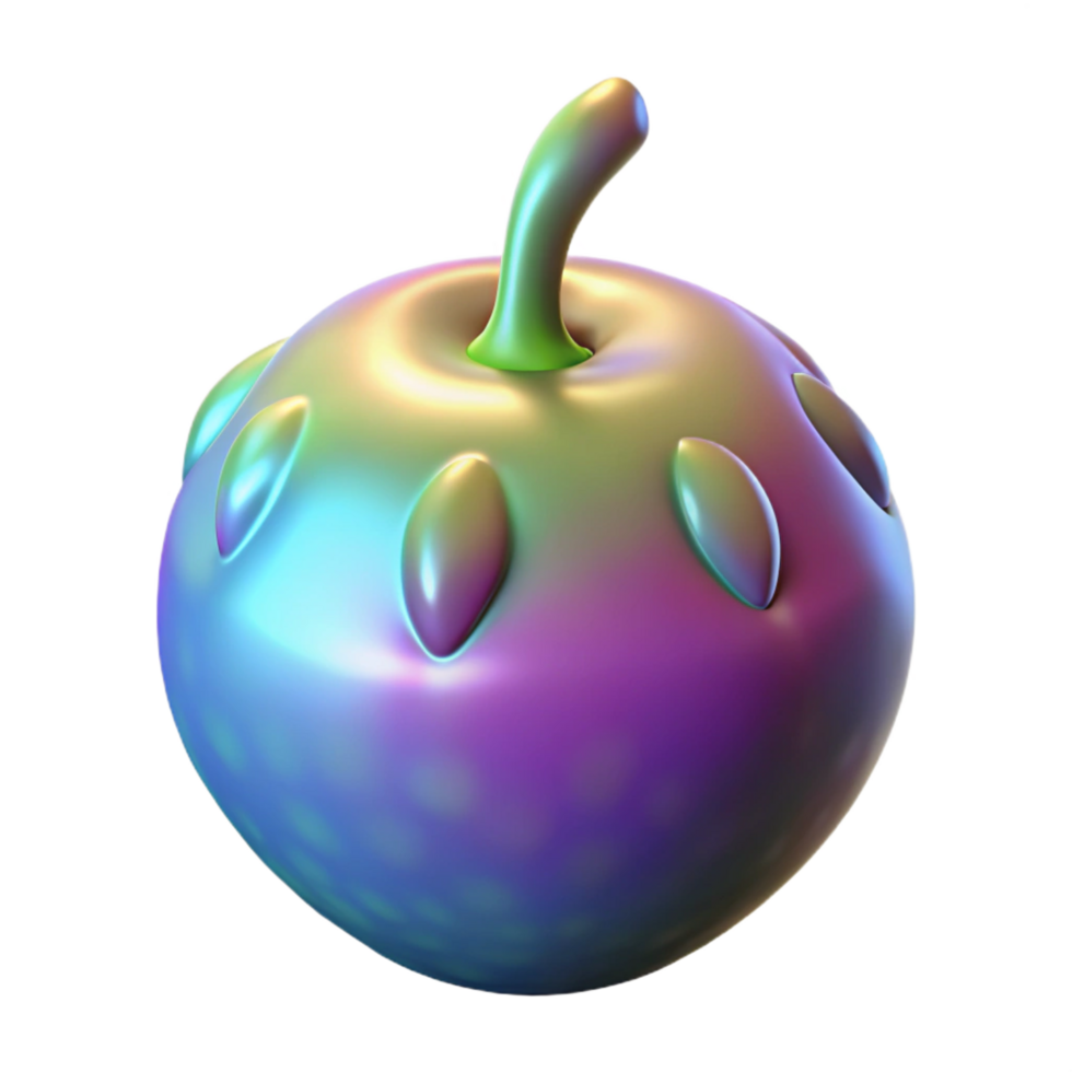 vibrant vintage A single, stylized alien fruit with iridescent skin. NO BACKGROUND with Transparent Background. fine detail png