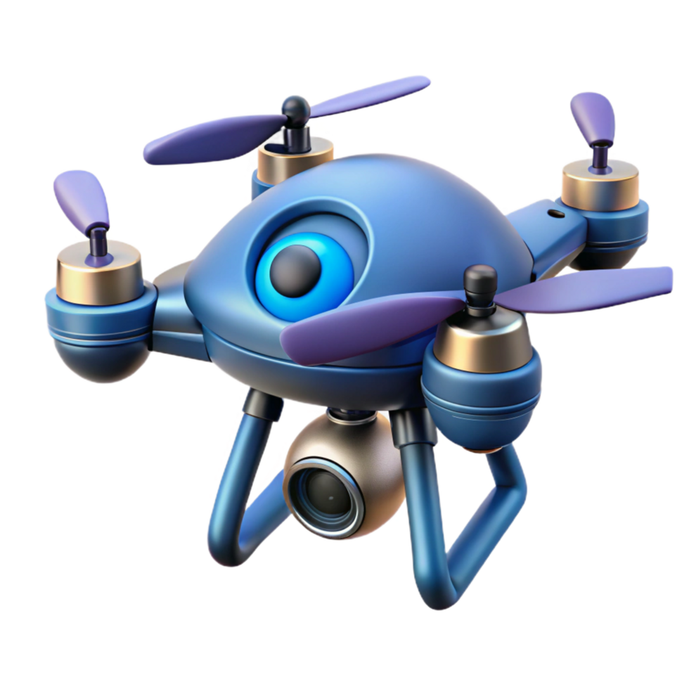reflective striking A high-tech security drone with rotating cameras. NO BACKGROUND with Transparent Background. 4K png