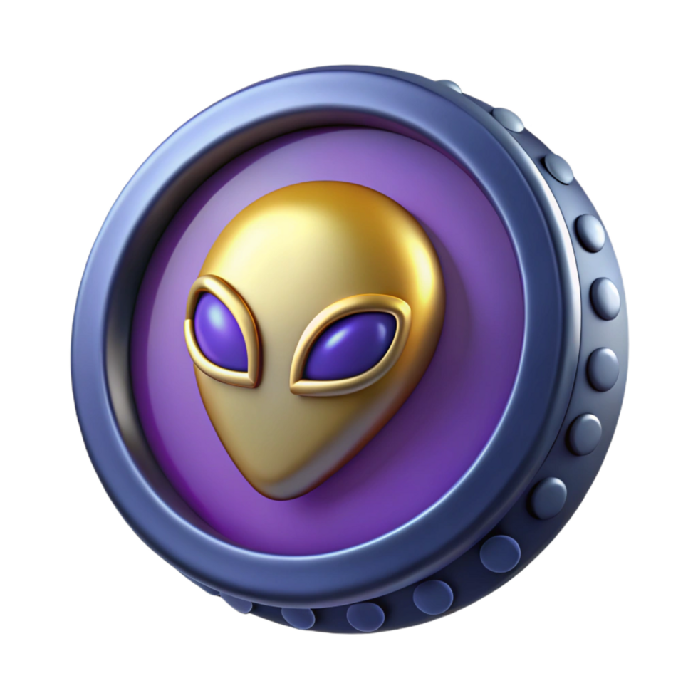 standout geometric A single, intricately designed alien coin. NO BACKGROUND with Transparent Background. flawless png