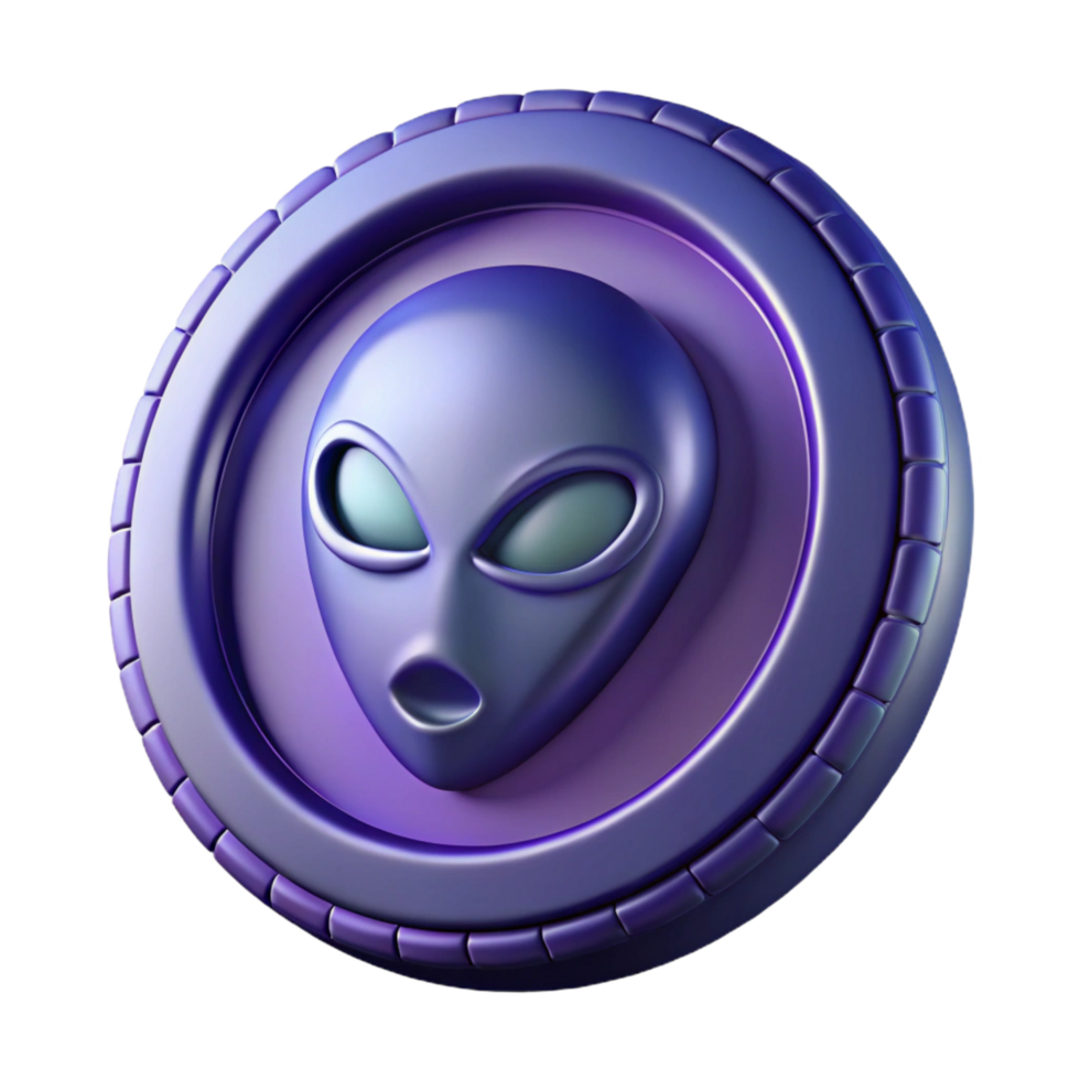 splendid organic A single, intricately designed alien coin. NO BACKGROUND with Transparent Background. gallery standard png