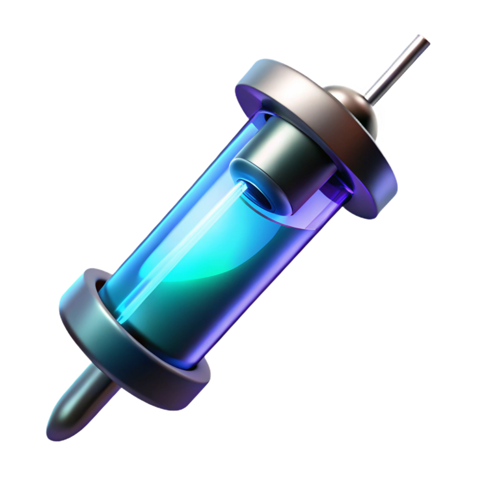 radiant unparalleled A futuristic syringe filled with glowing liquid. NO BACKGROUND with Transparent Background. png