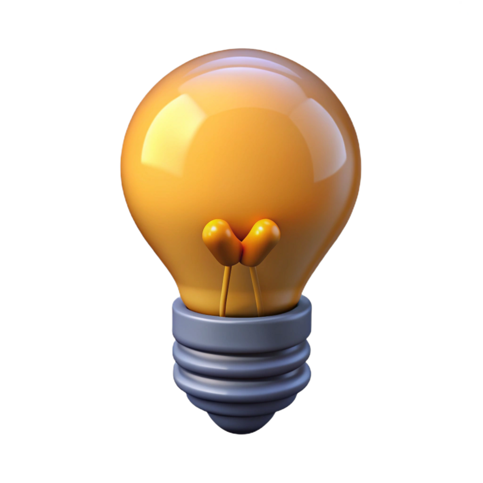 mysterious glorious A single, stylized lightbulb with a glowing filament. NO BACKGROUND with Transparent Background. ultra HD png