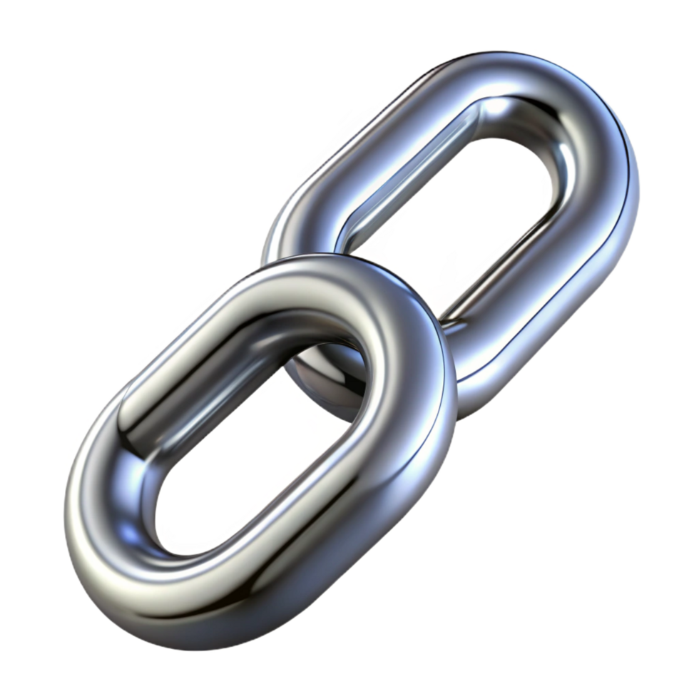 iconic geometric A single, shiny metal chain link. NO BACKGROUND with Transparent Background. expertly shot png