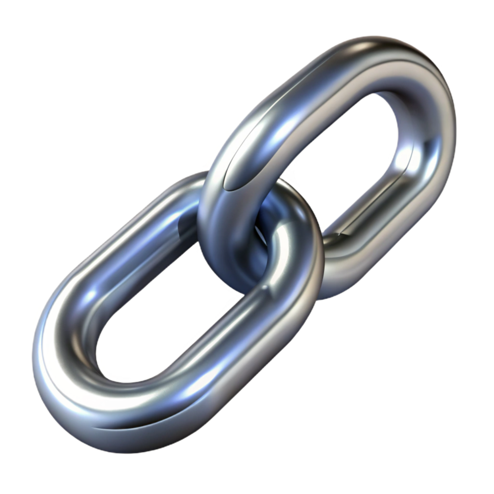 peaceful exquisite A single, shiny metal chain link. NO BACKGROUND with Transparent Background. ultra HD png