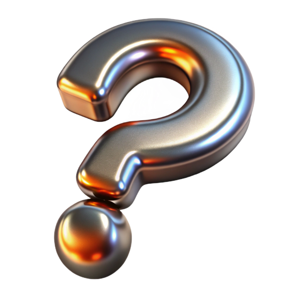 spectacular sought-after A single, stylized question mark with a metallic texture. NO BACKGROUND with Transparent Background. png