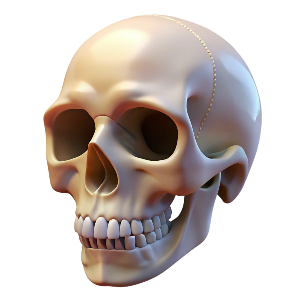 reflective immaculate A single, realistic human skull. NO BACKGROUND with Transparent Background. ultra HD png