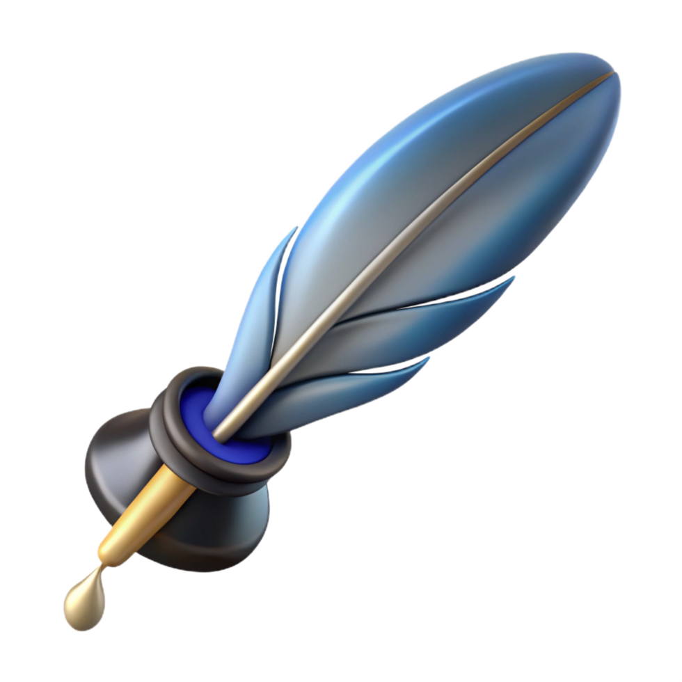 memorable rustic A single, detailed feather pen with ink dripping from the nib. NO BACKGROUND with Transparent Background. exclusive png