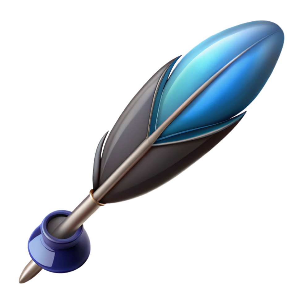 stunning remarkable A single, detailed feather pen with ink dripping from the nib. NO BACKGROUND with Transparent Background. png