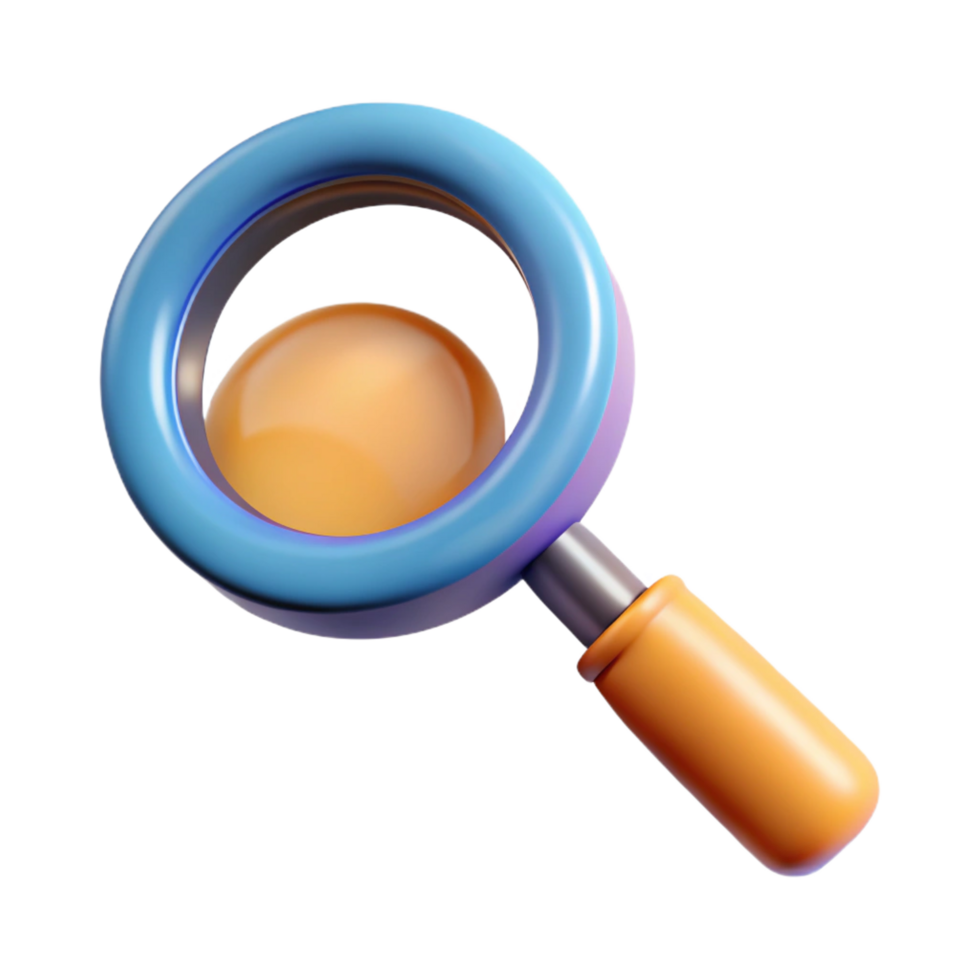 wonderful reflective renaissance A single, stylized magnifying glass with a distorted lens. NO BACKGROUND with Transparent Background. perfect clarity png